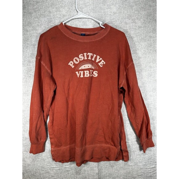 Old Navy Tops - Old Navy French Terry Positive Vibes Loungewear Sweatshirt Orange Salmon Size XS